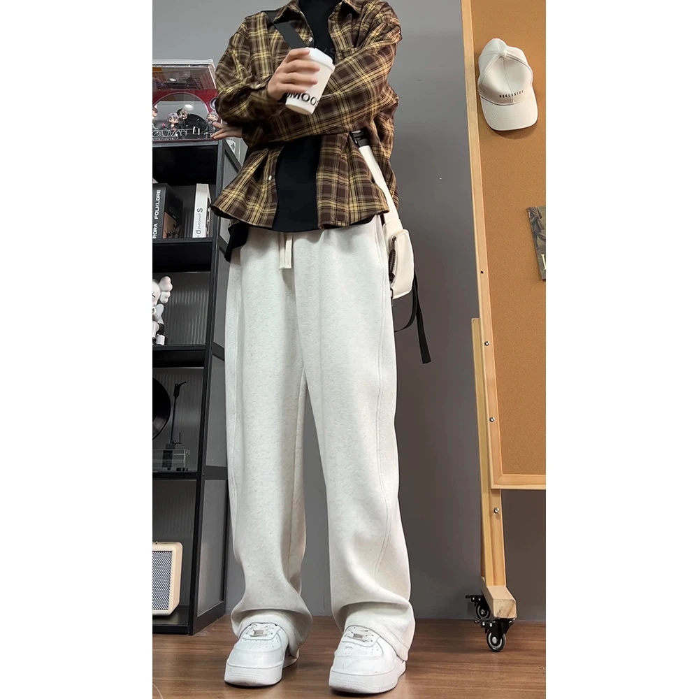 白花灰美式运动卫裤男春秋重磅休闲男裤加长显瘦阔腿裤拖地直筒裤