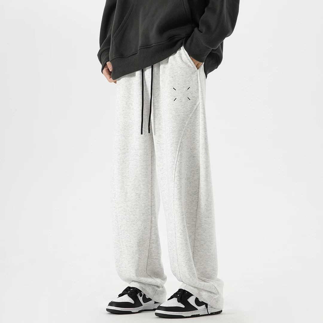 白花灰重磅卫裤男春秋直筒阔腿弯刀裤男裤秋冬加绒运动休闲裤子男
