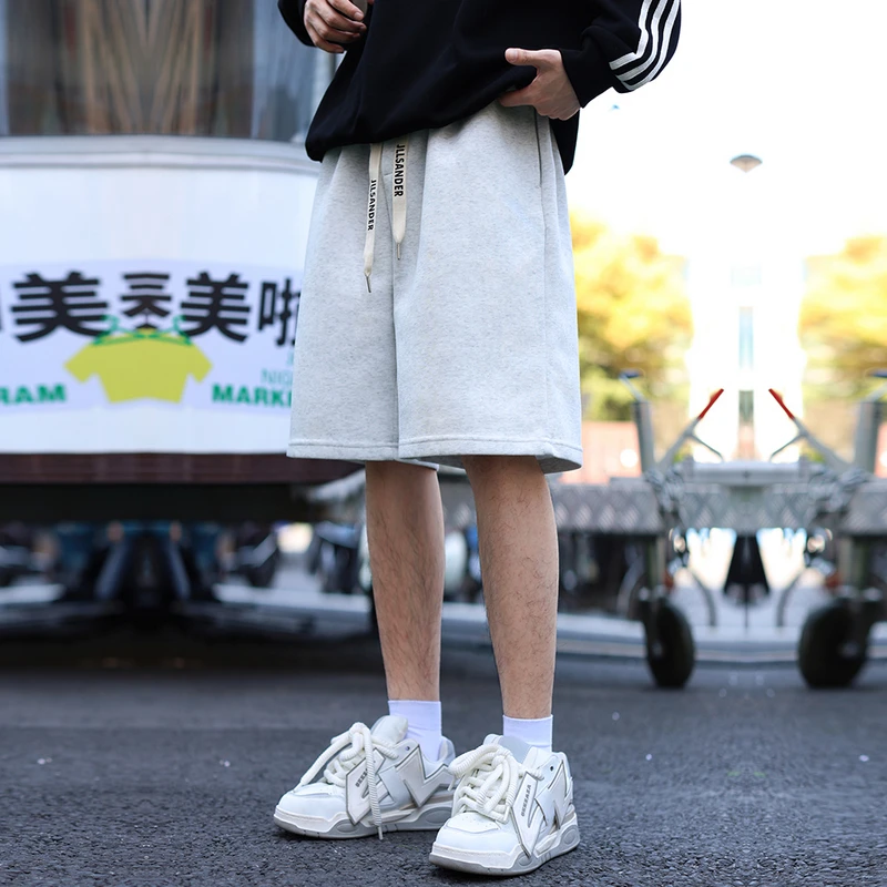 白花灰巴家休闲短裤男夏季做旧宽松薄款五分裤高级感阔腿运动短裤