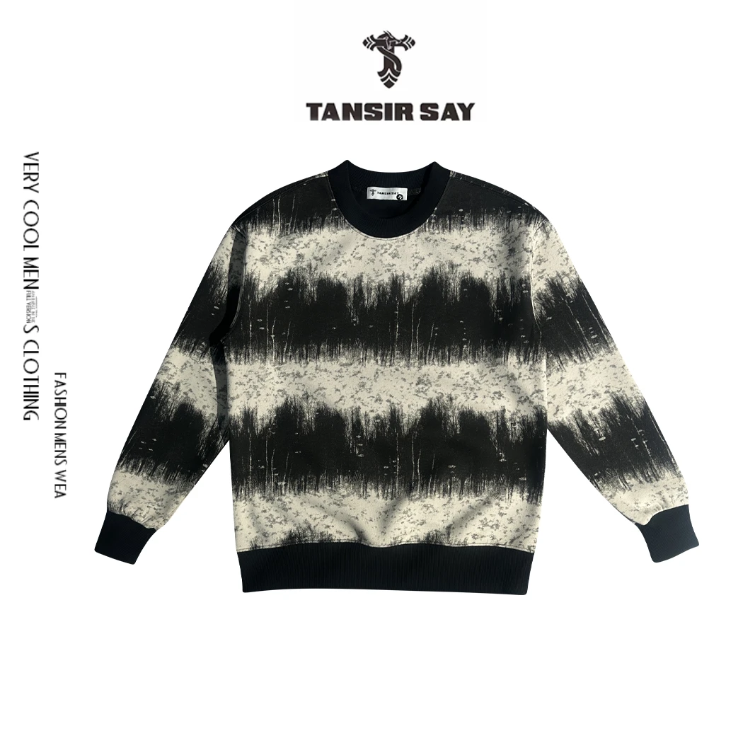 设计师小众秋冬男装黑色长袖套头卫衣加绒加厚圆领潮男卫衣