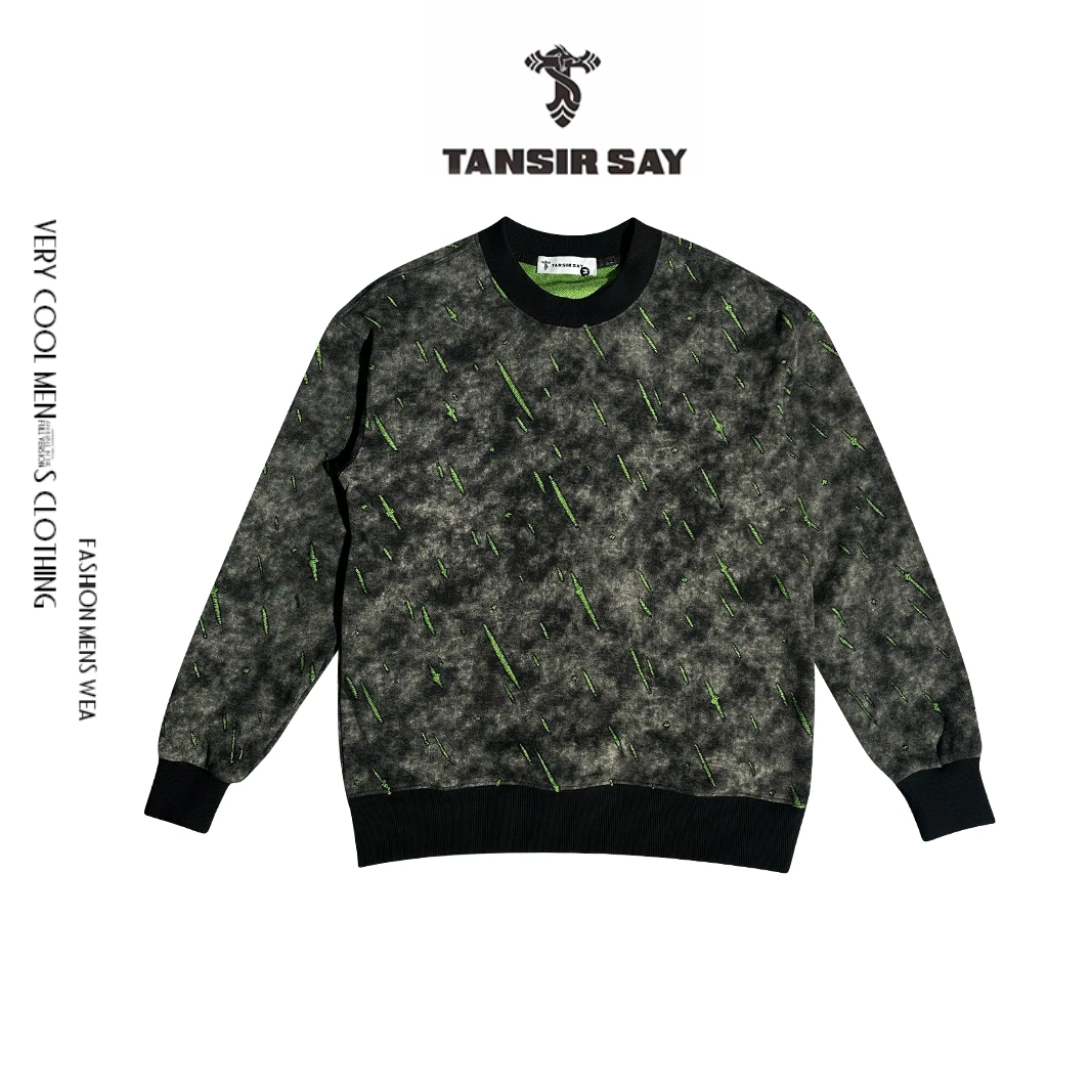 设计师小众秋冬男装黑色长袖套头卫衣圆领潮男卫衣