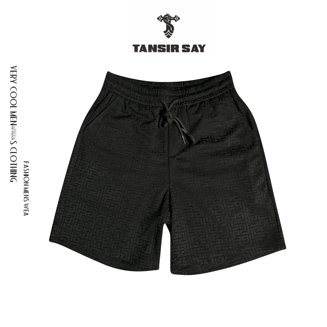 设计师品牌夏季男装暗纹提花短裤男士轻奢黑色