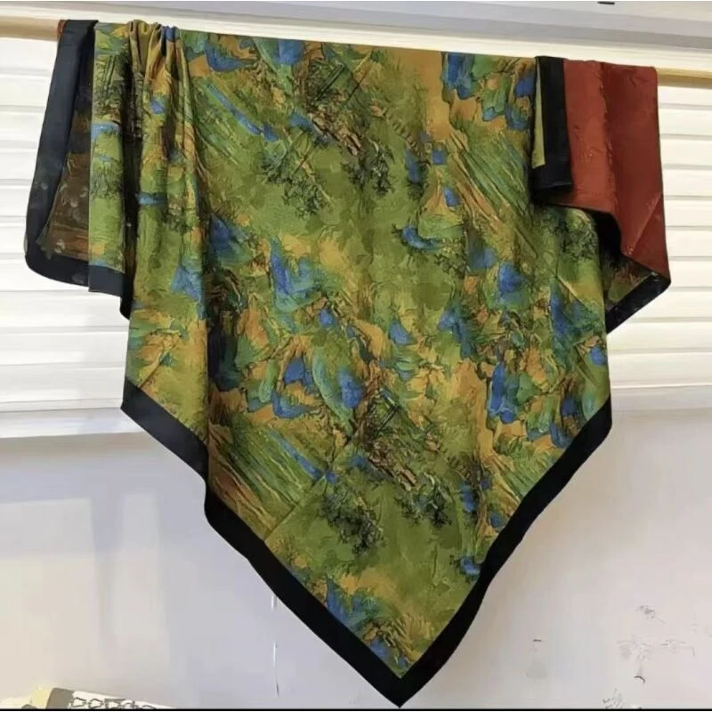 K（绿扣）xys-2 【千里江山图 】 提花 花萝 镂空 香韵纱140*140方巾