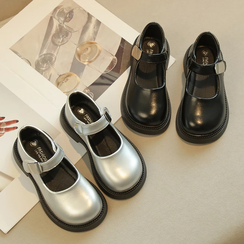 36-36女童公主鞋2025新款春秋儿童银色小皮鞋洋气大童鞋软底单鞋