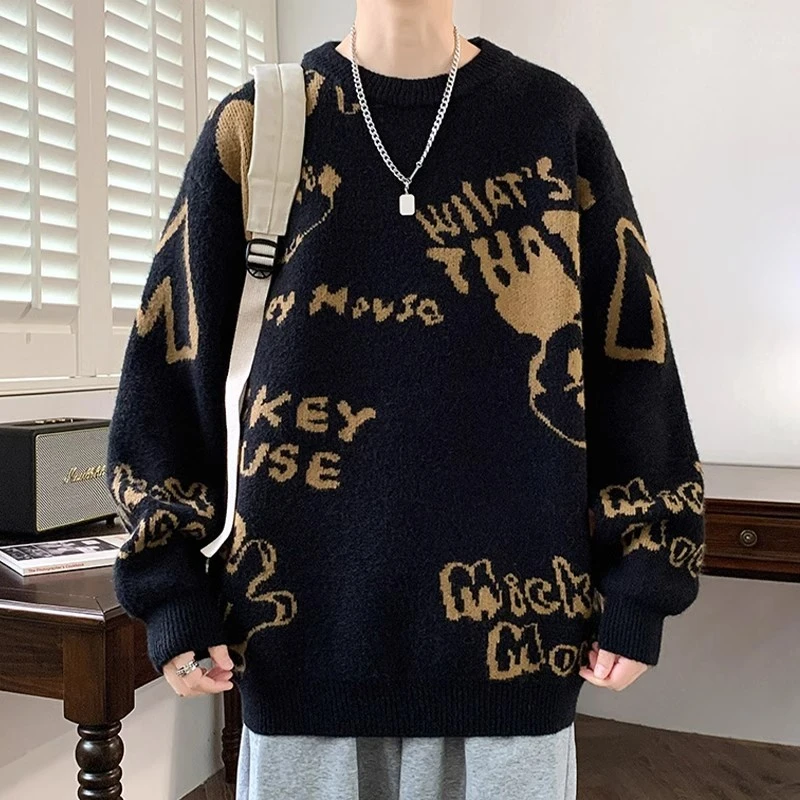 仓石一树潮牌新款男生加厚保暖内搭外套青少年圆领宽松针织打底衫