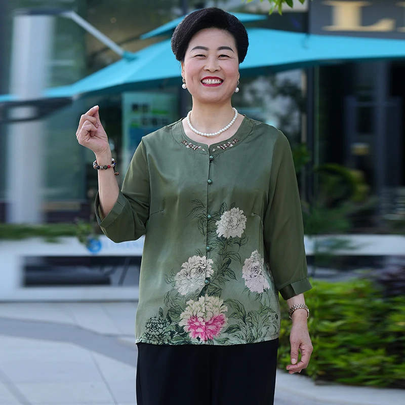 衬衫妈妈装中老年女装宽松夏装老年人大码衬衣薄款老人洋气奶奶装