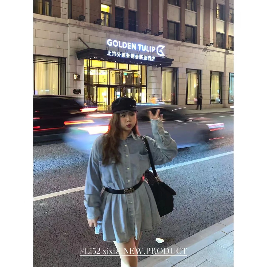 曦曦子清仓【纽约女高】复古牛仔裙两穿气质设计感时尚宽松#q6003