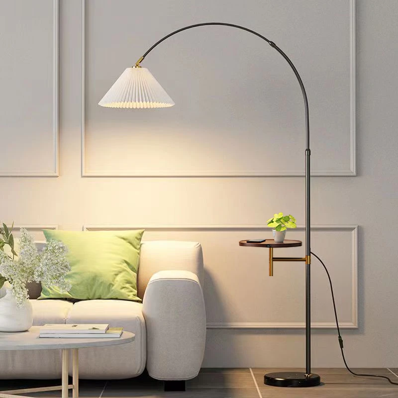 落地灯客厅沙发边茶几钓鱼灯北欧百褶极简轻奢卧室床头落地式台灯