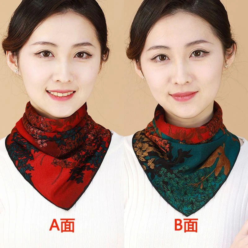 【拍一得二】双面围脖女秋冬季双花三角巾保暖护颈椎双排扣围巾时