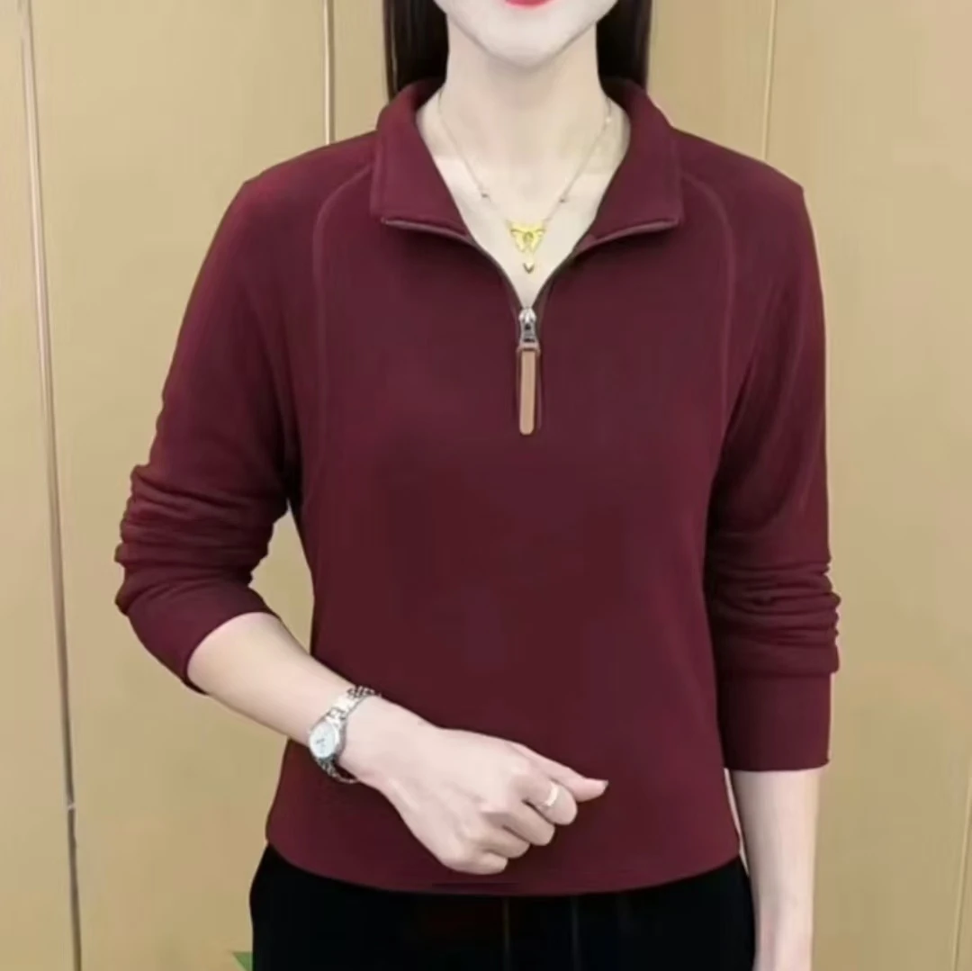 纯色半拉链无帽卫衣女 秋冬气质修身内搭打底衫 运动长袖德绒上衣