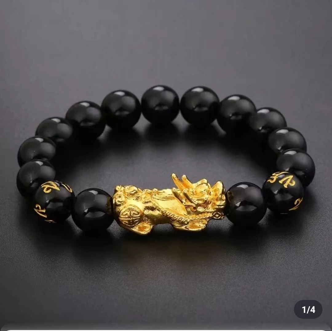 黑色貔貅 六字箴言时尚百搭精美素款男款轻奢经典 情侣手串L1