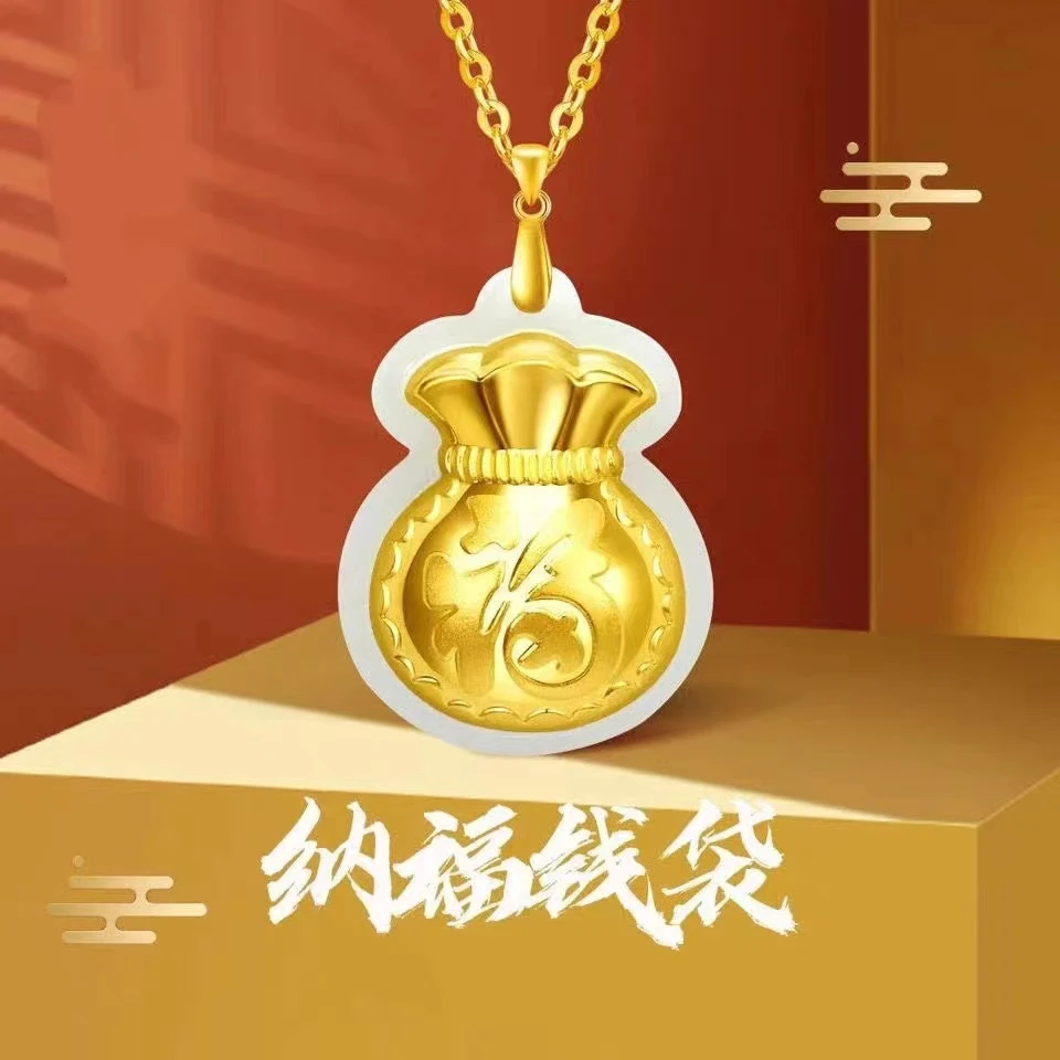 金色福袋吊坠 百搭时尚精美镶嵌女士坠链            项链1