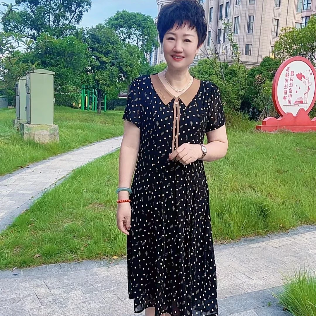 【于姐】8966夏款中长款波点气质连衣裙（裙长108）