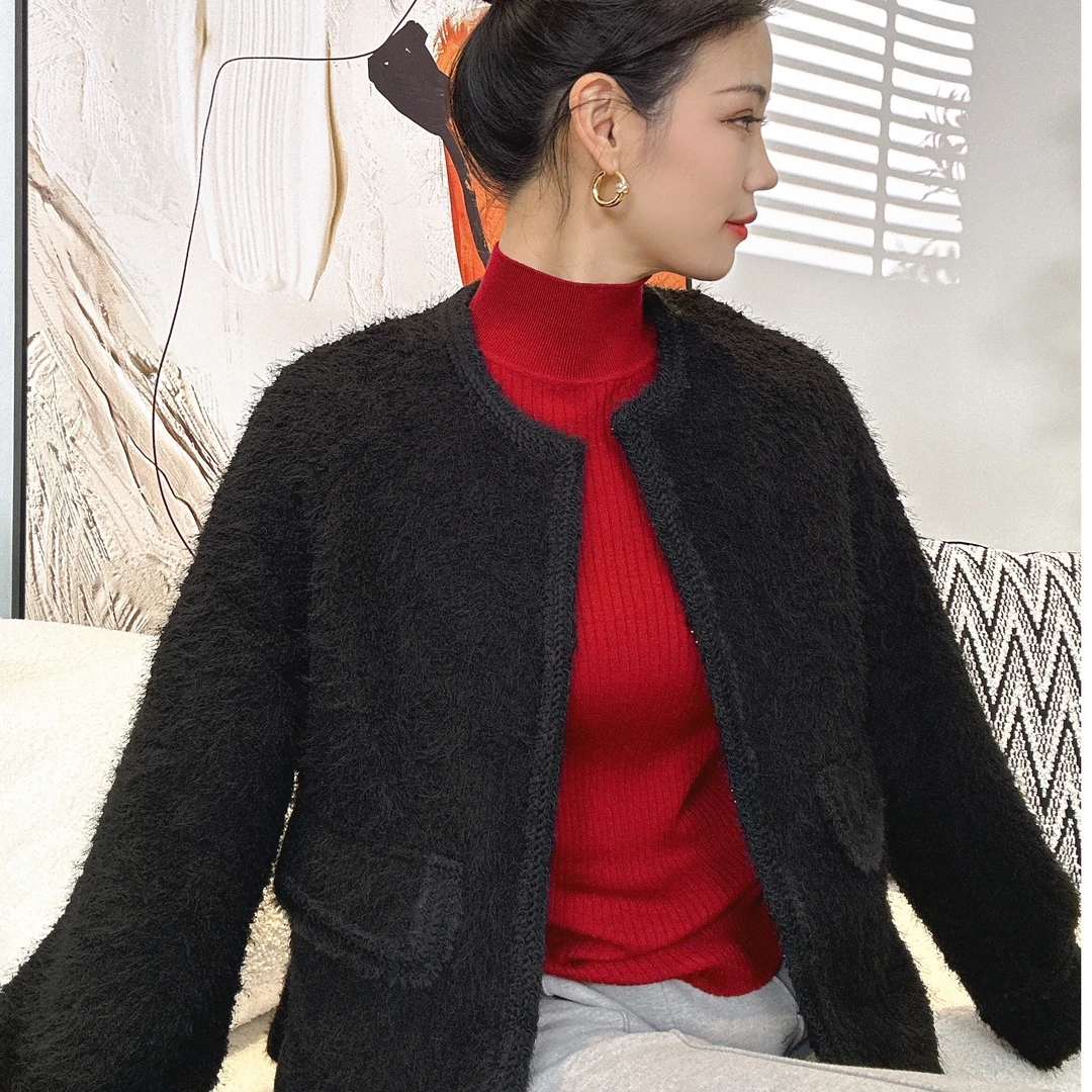 阿玛施AMASS秋款新款百搭长袖圆领千金小香风花呢外套女士5400312