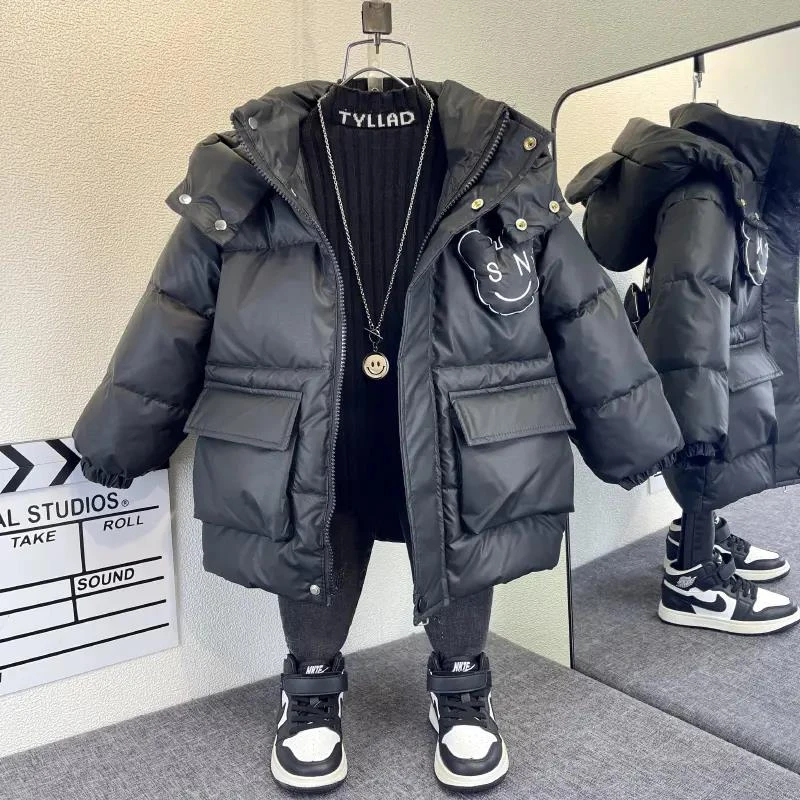 男童冬季羽绒服2023新款时髦宝宝加厚棉衣服洋气儿童中长款外套潮