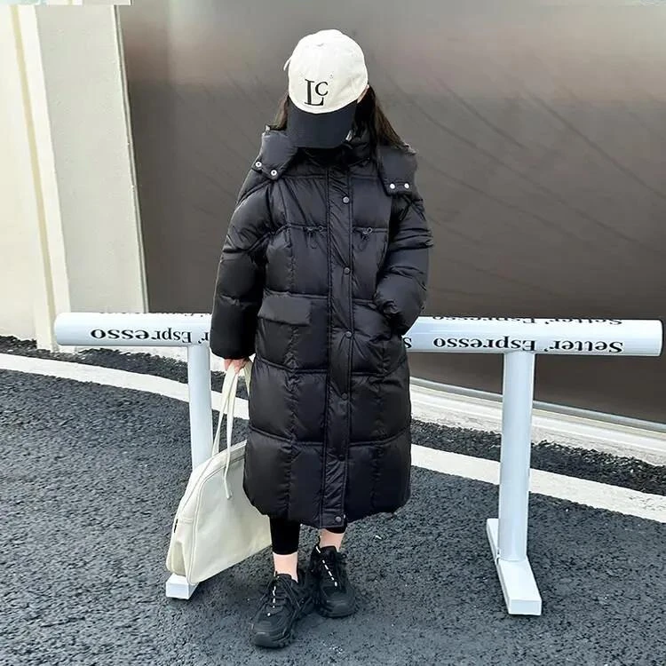 女童羽绒服冬季2023新款加厚外套90白鸭绒免洗长版中大童冬装轻薄