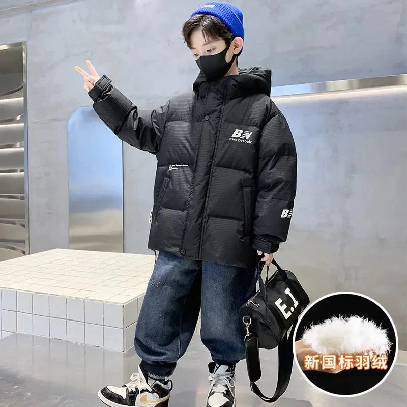 男童羽绒服2023新款冬装儿童大童冬季加厚连帽羽绒外套白鸭绒潮