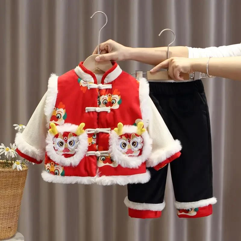 儿童拜年服男童中国风唐装喜庆过年服宝宝周岁抓周礼服冬季新年装