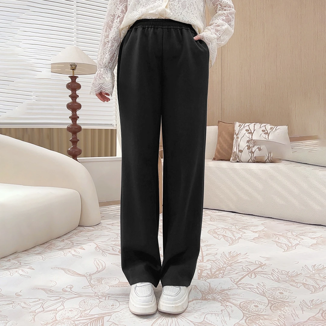 【显瘦百搭休闲裤】MsShe大码新冬空气层松紧高腰直筒长S~E2410052