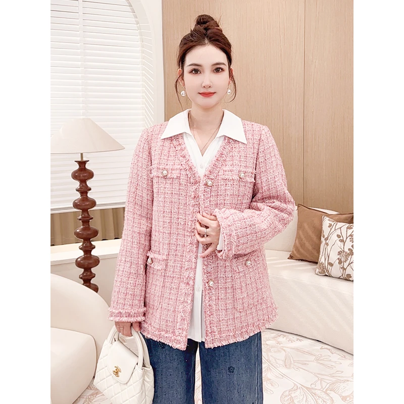 【夹棉加厚亮丝粗花呢】MsShe大码女装冬小香风棉服外套S~E2411028