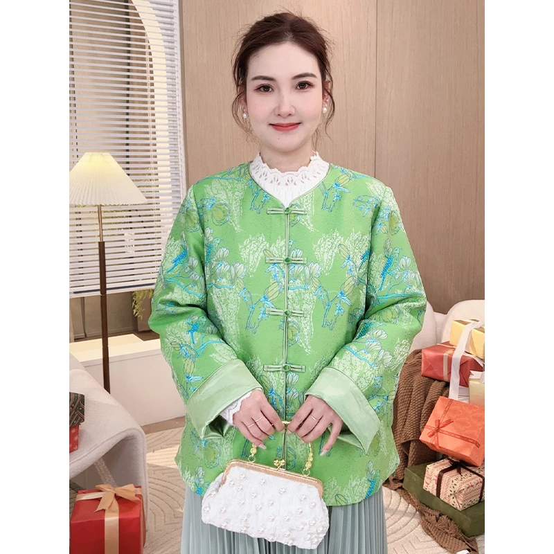 【薄款】MsShe大码女装新款新中式撞色缎面提花盘扣外套S~M2401193