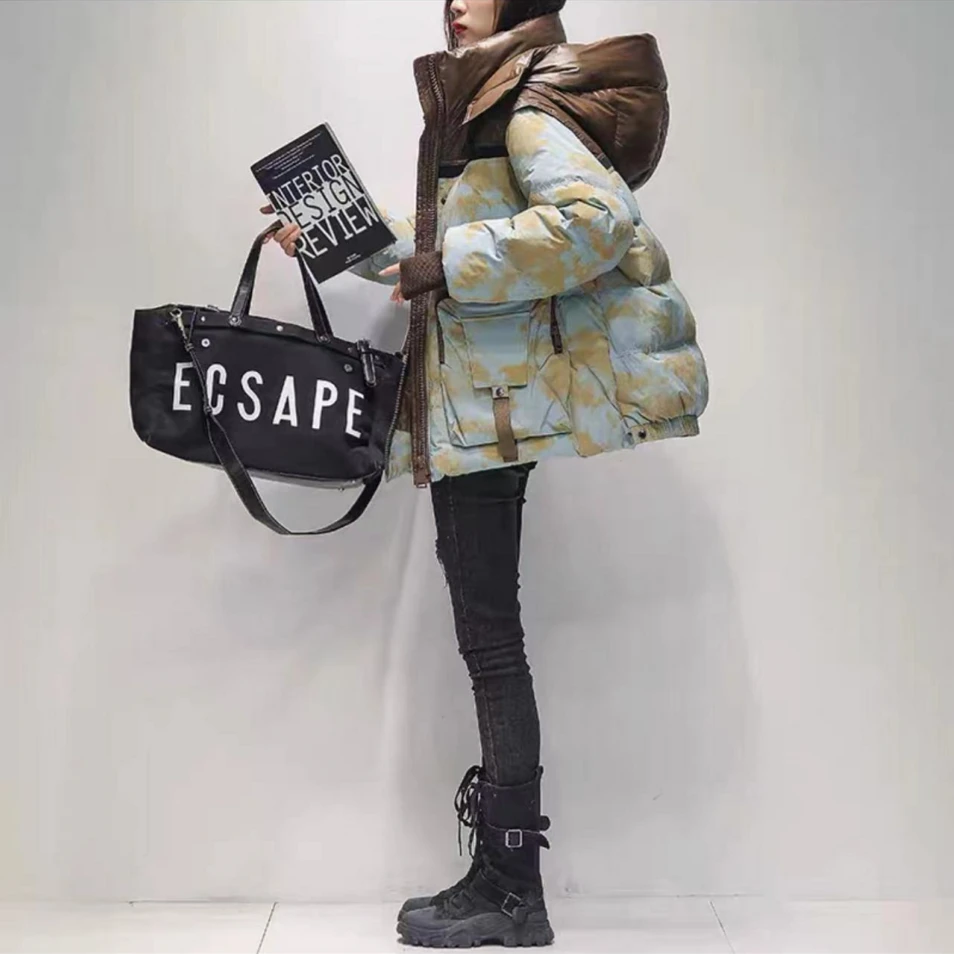 【主播推荐】冬季新款欧货扎染撞色保暖羽绒服女款羽绒服