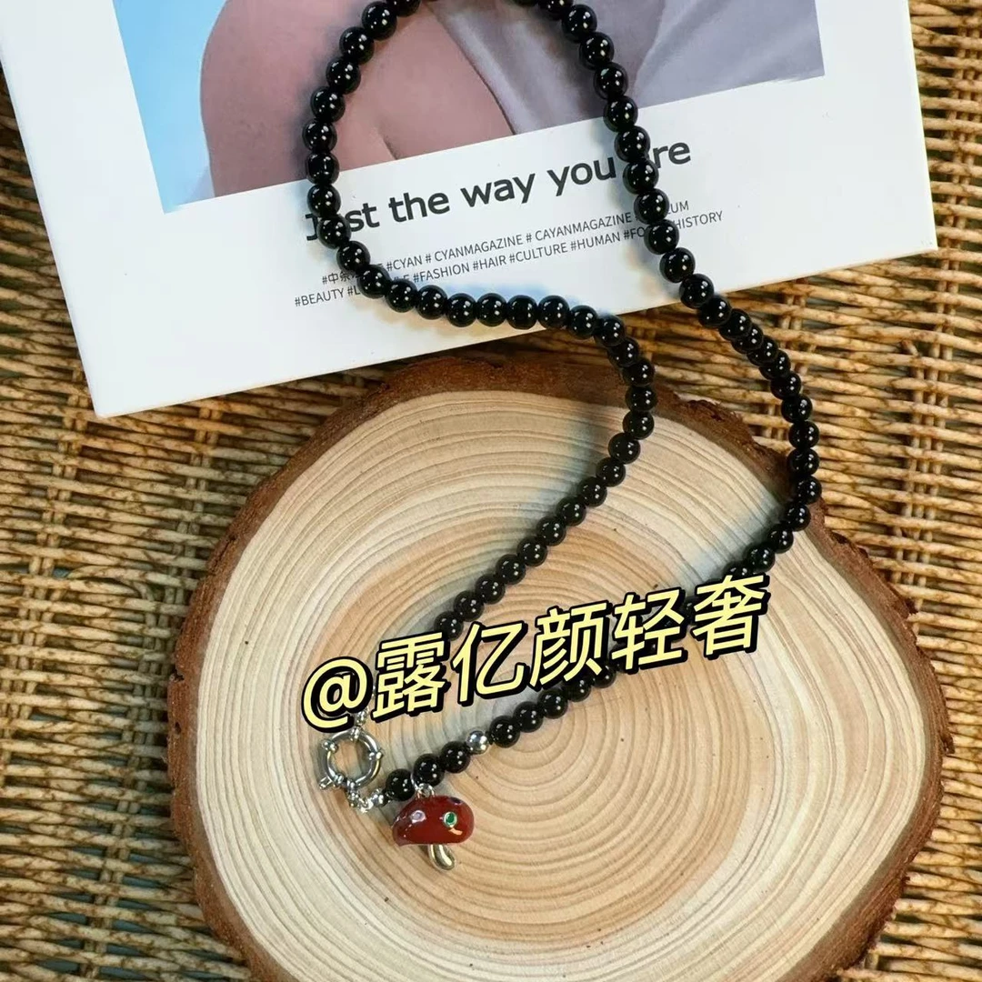 非金属仿珍珠项链 LYY珐琅ins风蘑菇项链XL0089