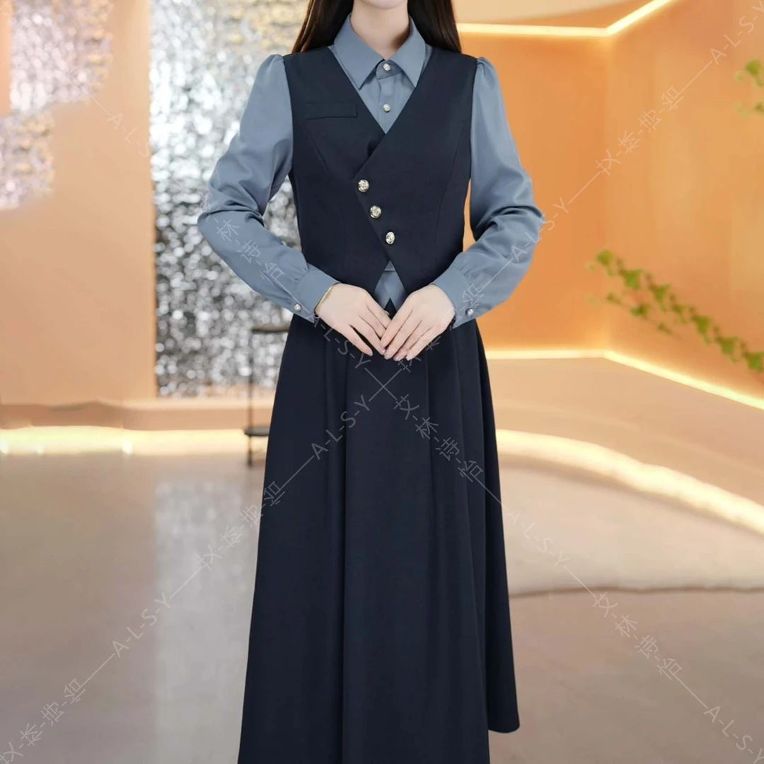 【艾琳诗怡】秋季新款气质洋气假两件时尚显瘦收腰女装连衣裙B108