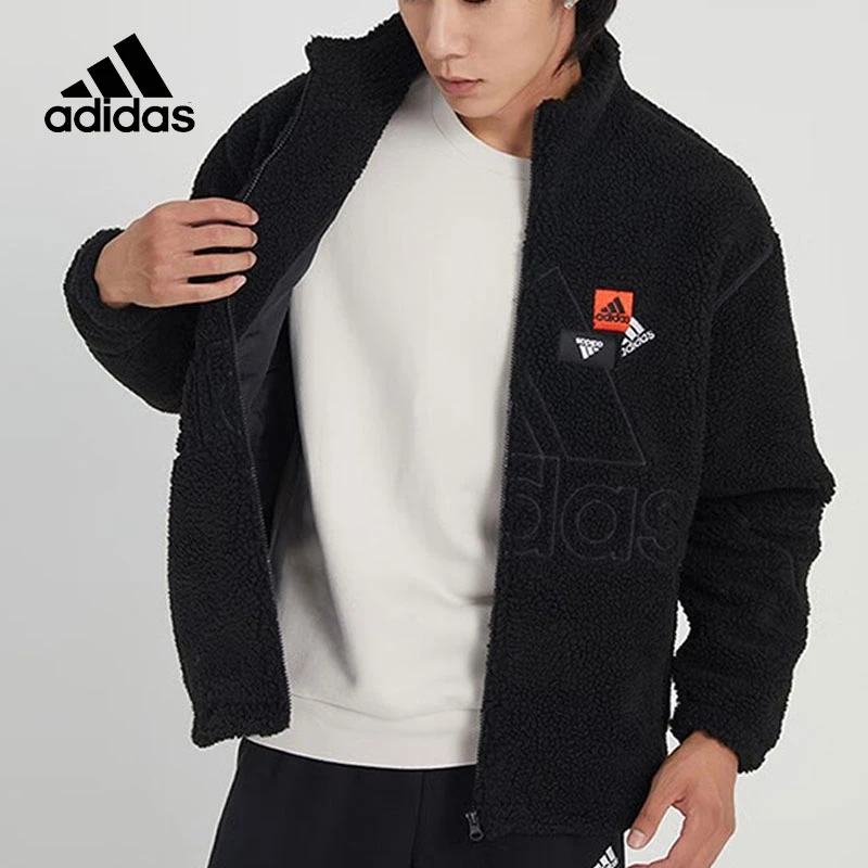 Adidas阿迪达斯男装外套秋冬新款运动防风羊羔绒上衣保暖毛绒夹克