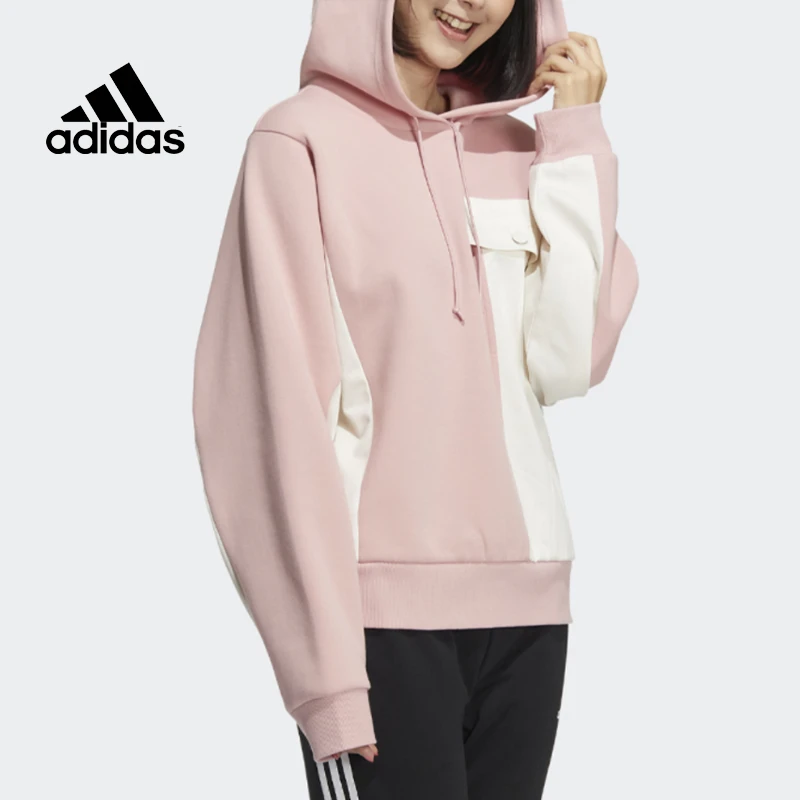 Adidas阿迪达斯女子秋季保暖休闲运动跑步宽松粉色体育生连帽卫衣