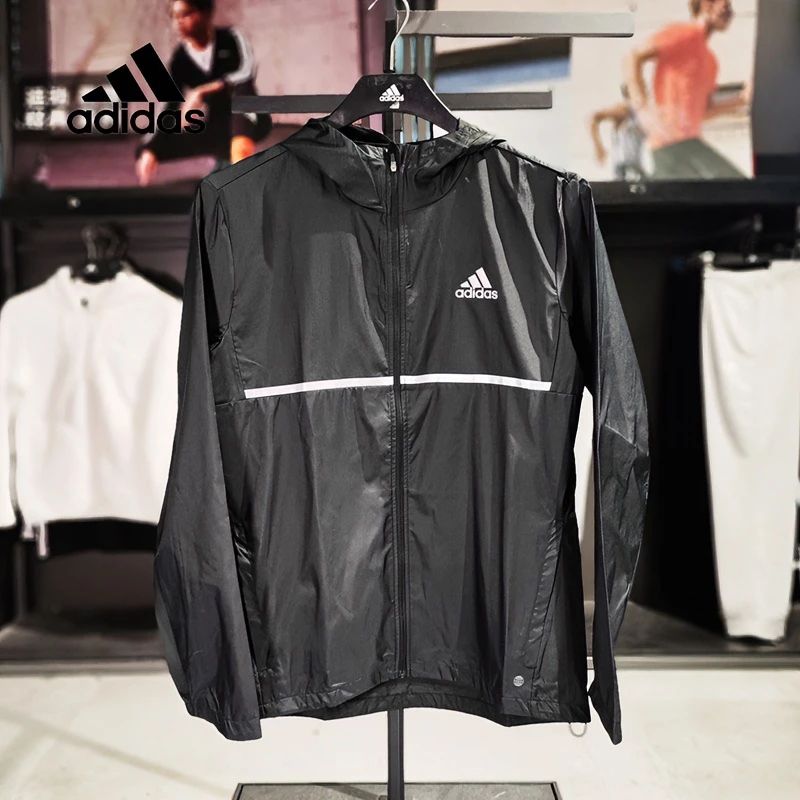 Adidas阿迪达斯外套男装秋冬新款反光胸条防风健身连帽夹克运动服
