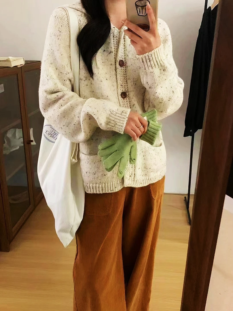 625新款韩版慵懒风温柔显瘦显高宽松时尚百搭连帽冬季长袖针织衫