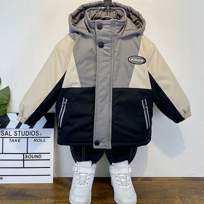 男童加绒棉服2025新款儿童中大童秋冬款加厚连帽韩版冬季保暖外套