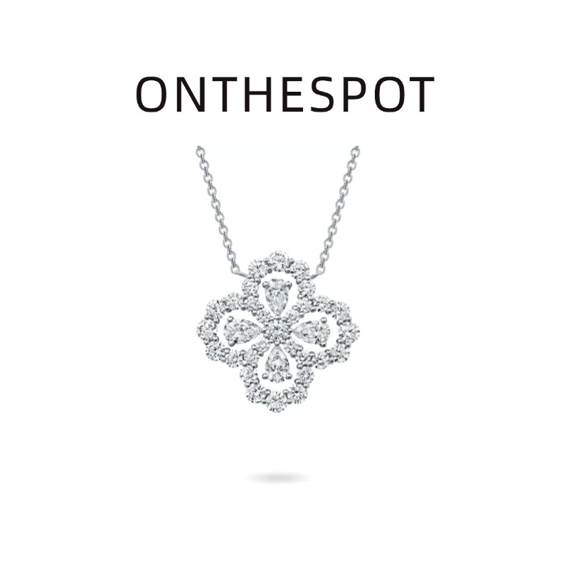 铜合金合成锆石项链 ONT星河四叶草精致轻奢时尚银色经典