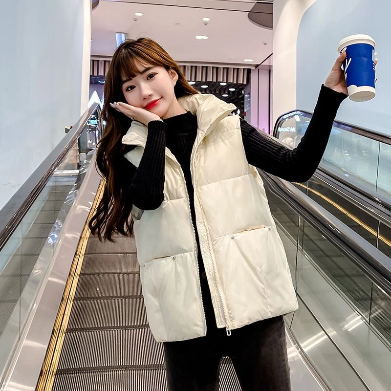艾莱依新款2023羽绒服羽绒马甲女短新款秋冬韩版宽松百搭立领背心
