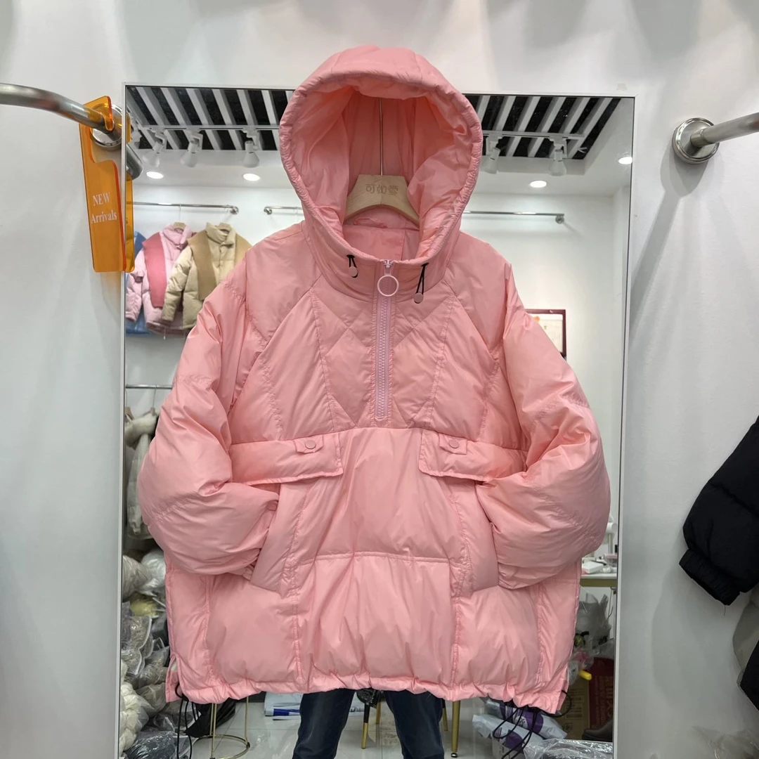 艾莱依新款2023羽绒服羽绒服冬季新款韩版连帽卫衣套头宽松时尚小