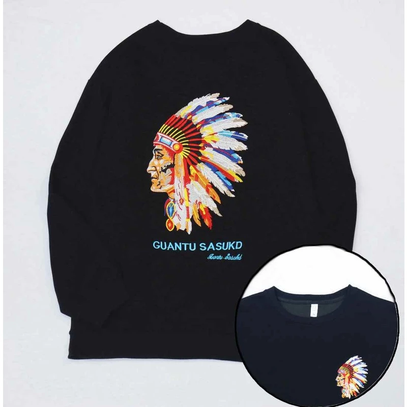 W311重磅420重工刺绣印第安人卫衣男女同款情侣打底衫上衣