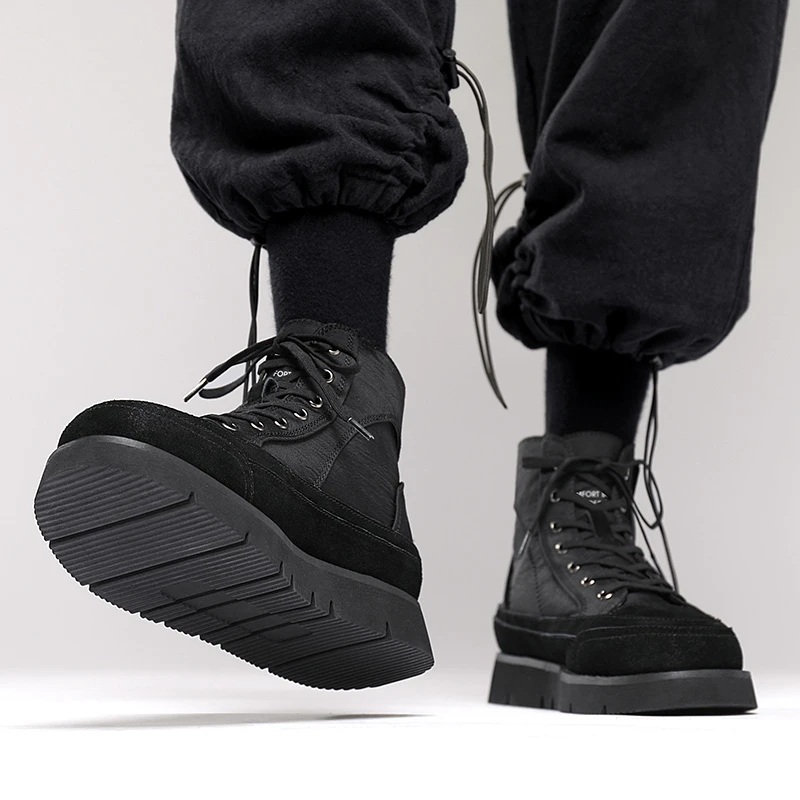 马丁靴男冬季高帮黑色男鞋短靴子男士中帮男靴切尔西皮靴加绒棉鞋