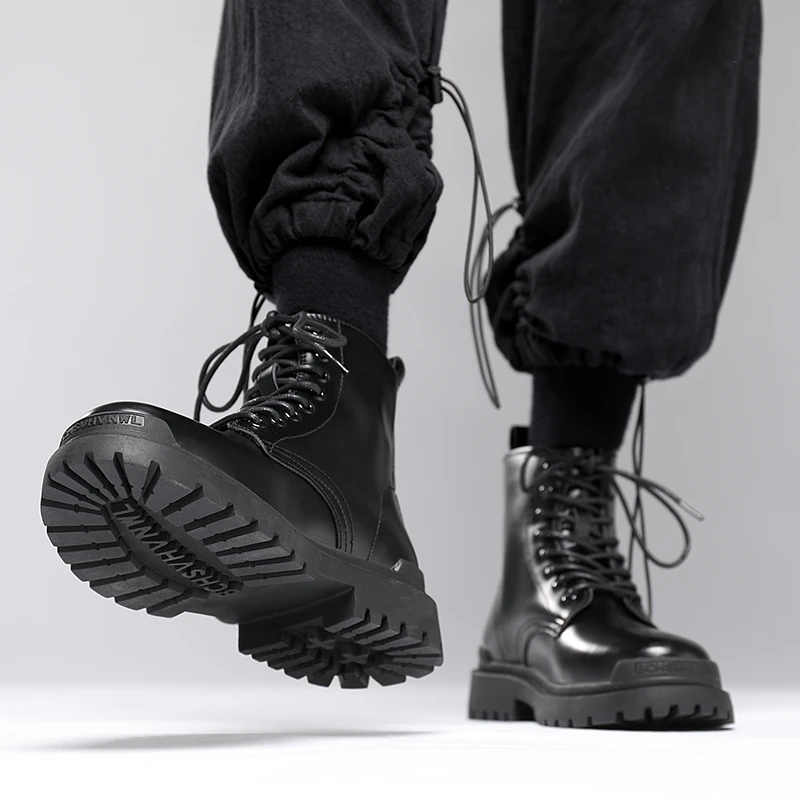 马丁靴男高帮冬季男士黑色中帮英伦风真皮短靴子工装靴加绒男鞋潮