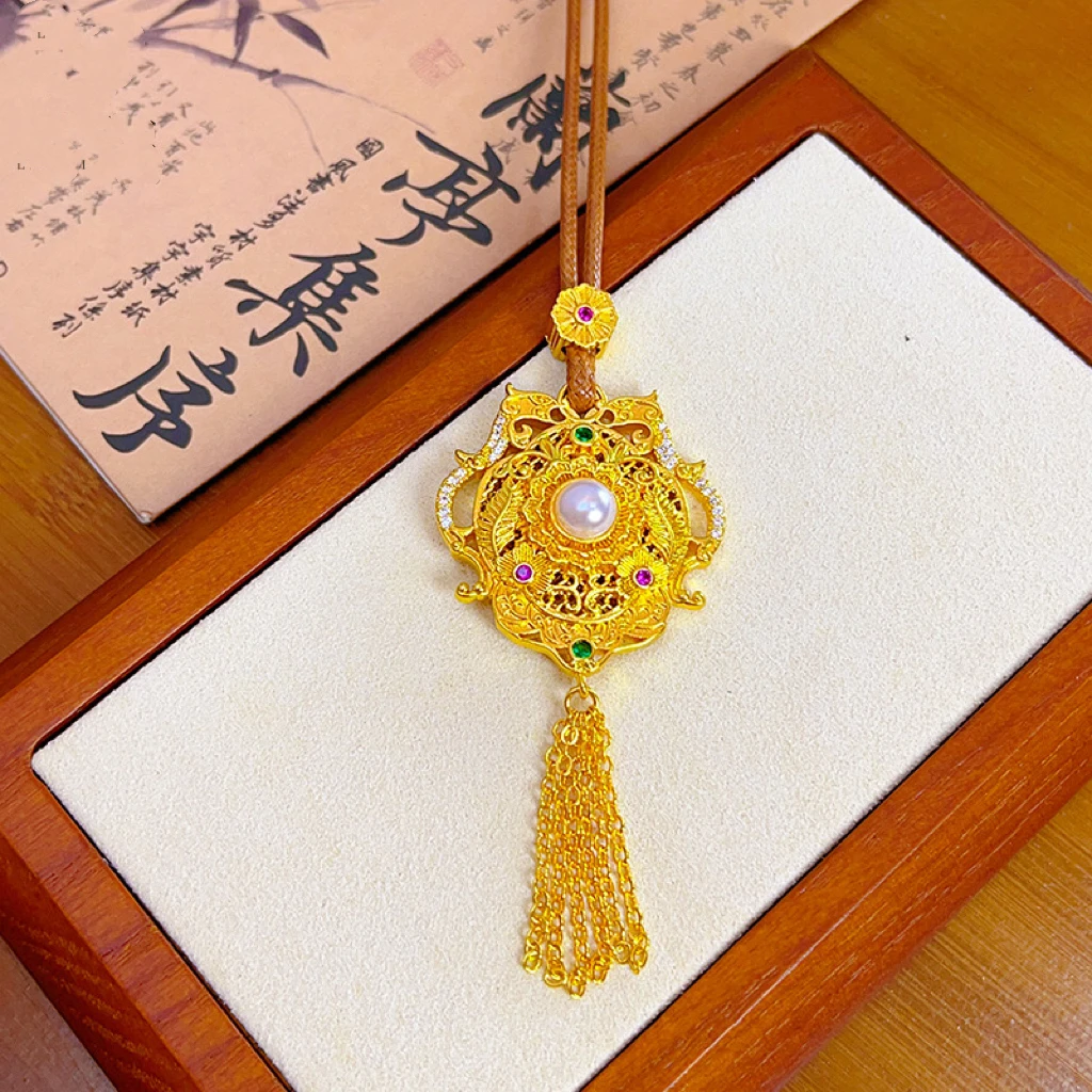 铜合金吊坠 新中式国风花丝彩宝繁花流苏吊坠时尚百搭气质款项链