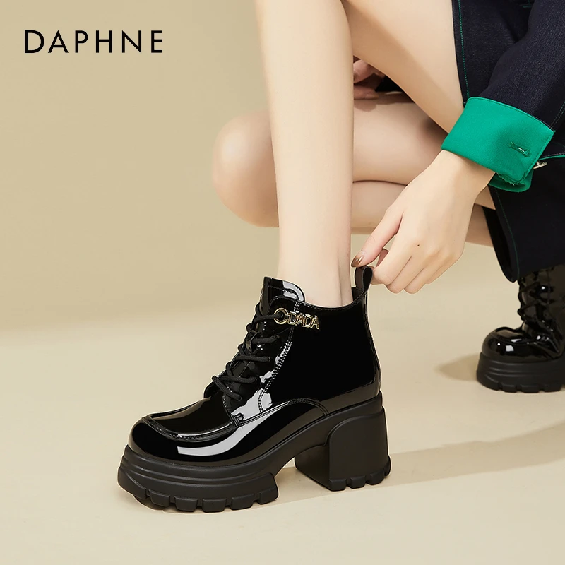 达芙妮英伦风马丁靴女冬2025年新款加绒厚底系带短靴女靴子工装靴
