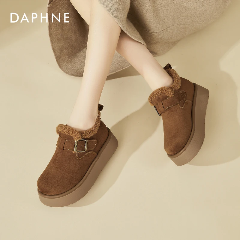 达芙妮厚底复古勃肯女鞋2025新款加厚毛毛鞋子女秋冬加绒博肯棉鞋