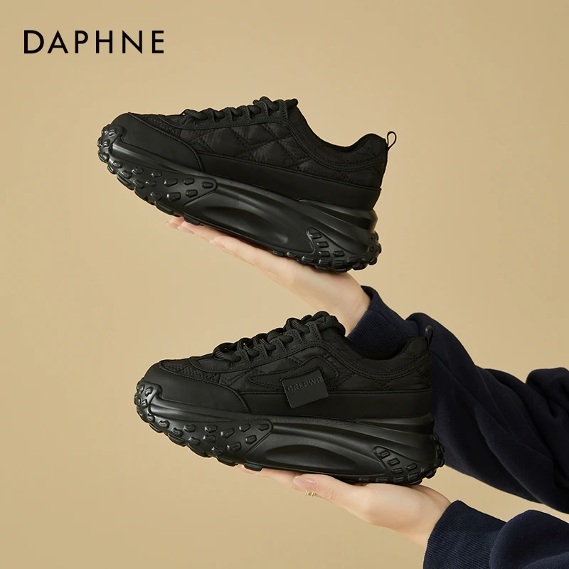 达芙妮厚底老爹鞋女款2025新款秋季黑色百搭爆款增高女士运动鞋女