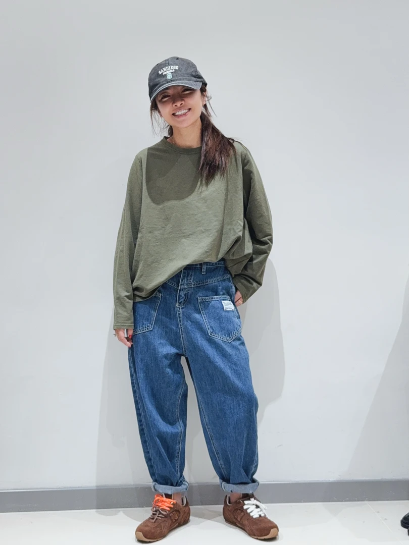 夏小朵 蓝色雪花牛仔裤 宽松百搭水洗牛仔裤