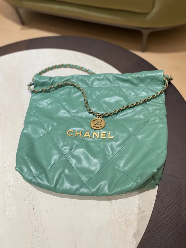 99新 Chanel/香奈儿 22bag托特包绿色小号购物袋手提单肩包时尚