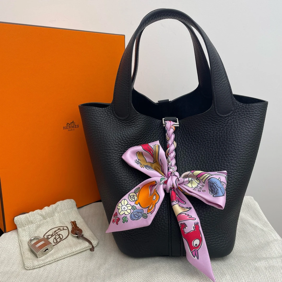 99新 Hermes/爱马仕 菜篮子18 黑银B刻 配件：全套