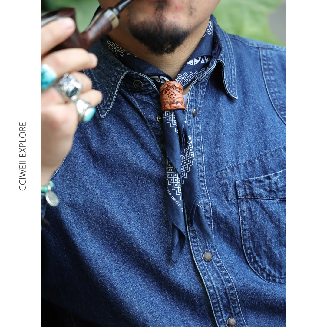 纯手工整套领巾加领扣复古美式HORWEEN阿美咔叽机车方巾纯棉复古