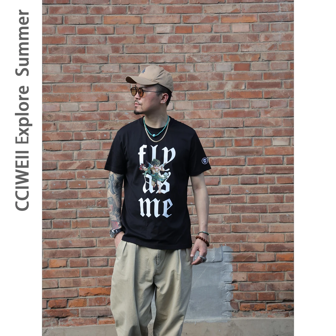 刺畏CCIWEII复古油画款220g体恤常规版男女同款美式短袖夏季潮流