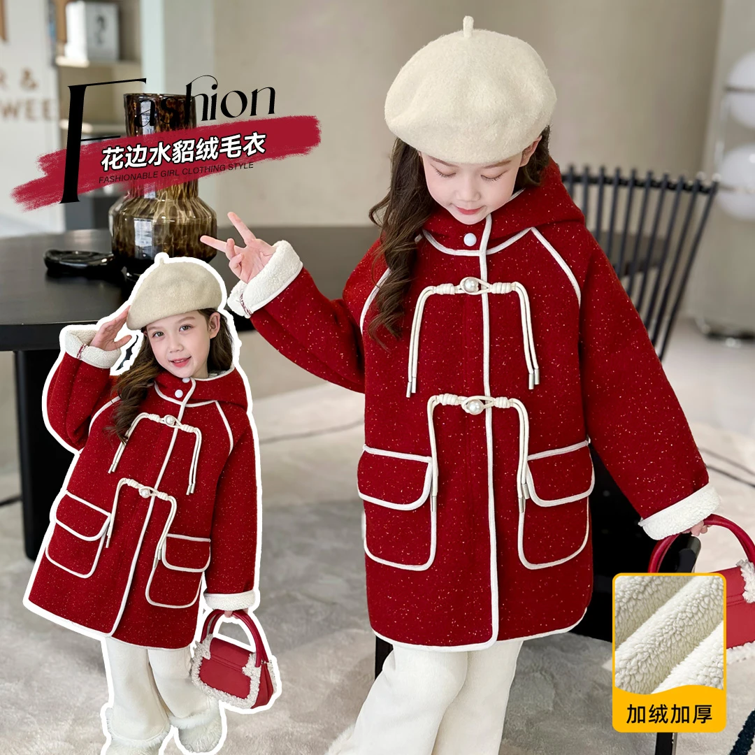 小菲特冬季新款女童6-12岁洋气女宝毛呢上衣中大童外套YNYD36469