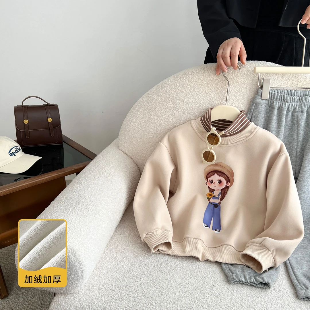 小菲特冬季女宝衣服女童6-12岁中大童加绒上衣儿童卫衣HLYD36009